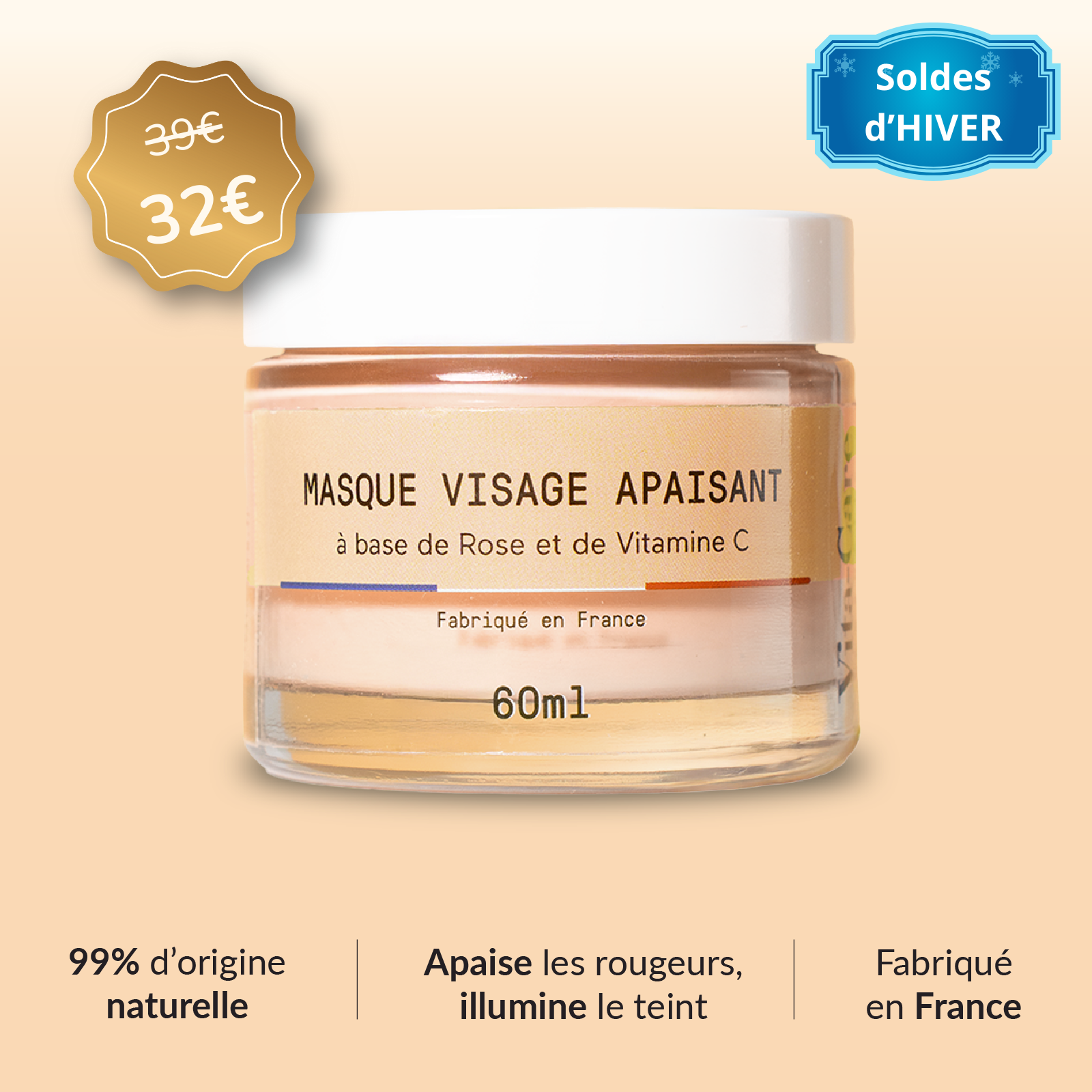 Masque anti-rougeurs Rose & Vitamine C